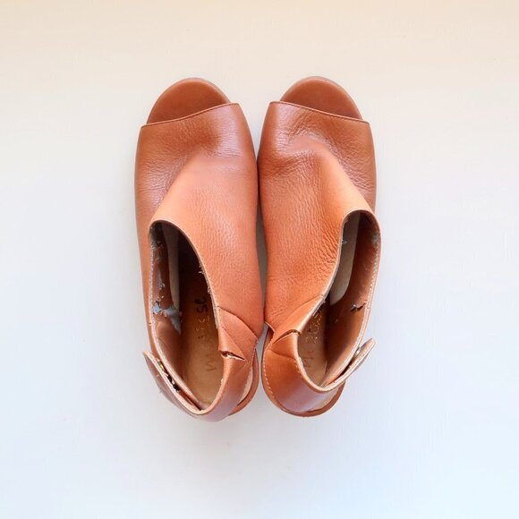 Matisse Tan Leather Peep-Toe Stacked Block Heel Bootie Shoes Size 7 - Picture 7 of 16